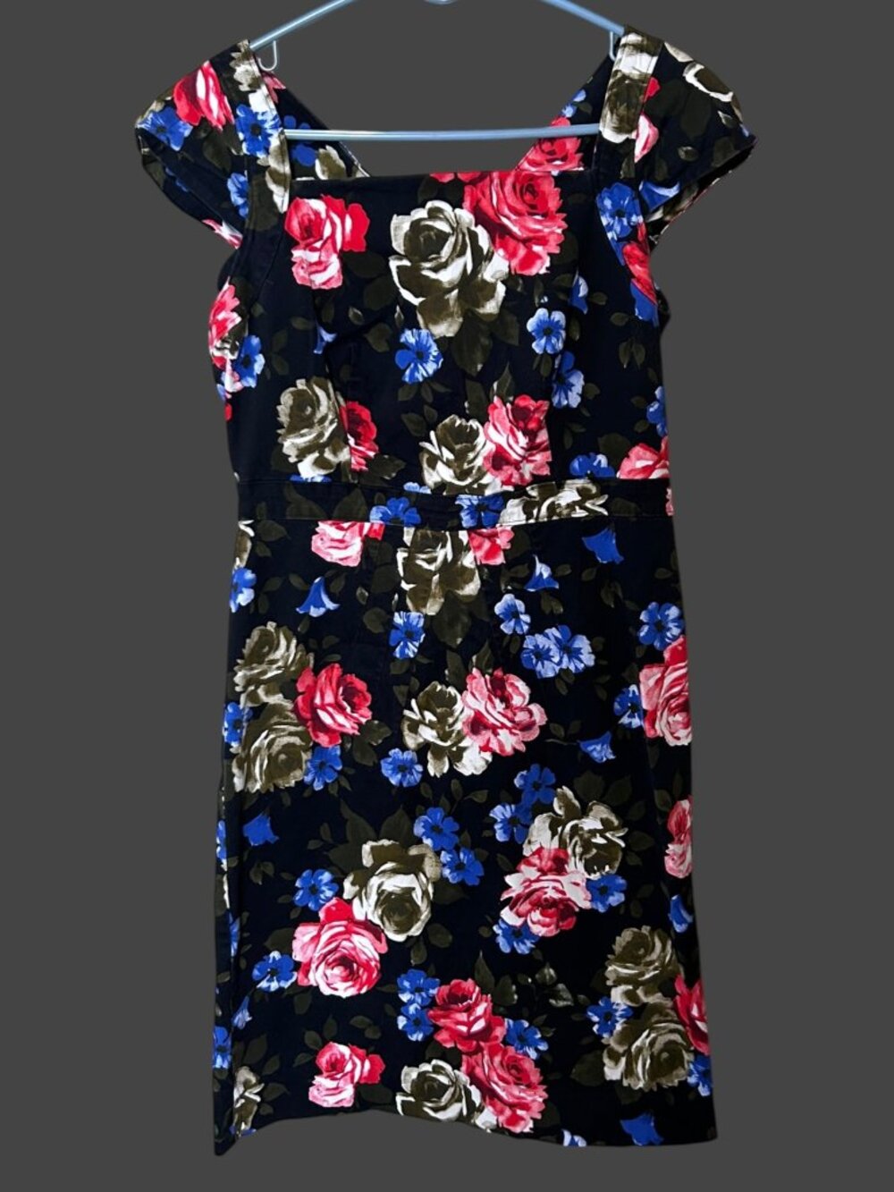 J. Peterman Floral Dress Sz 12 Cap Sleeve Square Neck Cottagecore Pinup Retro